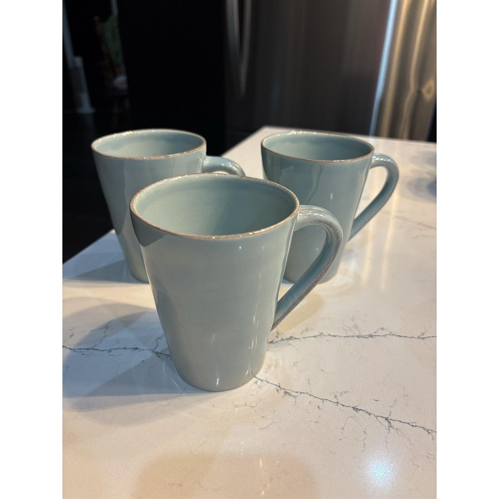 Set of 3 Crate & Barrel Marin Light Blue Coffee Mugs Made in Portugal